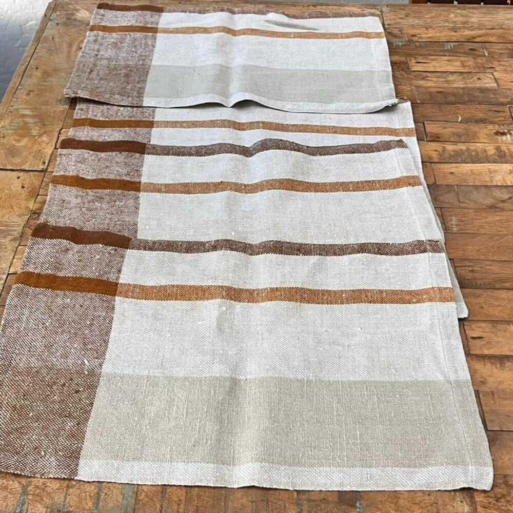 Set of 4 Linen Placemats 17.5 x 12.5 in Shades of Brown Plaid
